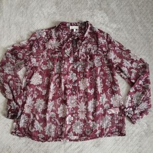 Lucky Brand Sheer Long Sleeve Blouse XS